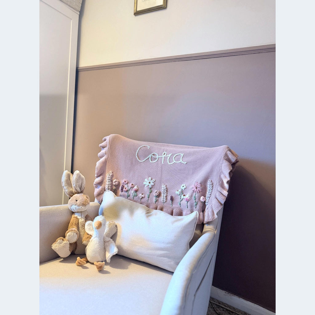 Personalized Hand Embroidered Baby Name Blanket | Baby Girls Gift | First Birthday | Custom Blanket | Newborn Baby Gift | Flowers Floral
