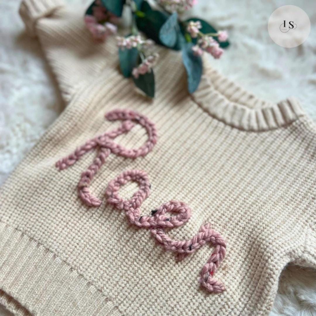 Personalised Baby Name Jumper | Embroidered Knit Sweater | Personalised Baby Gift | Baby Girl Jumper | Baby Boy Jumper | Newborn & Toddler Outfit