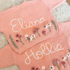 Hand Embroidered Flower Cardigan | Name Cardigan | Child Toddler Baby | Girls Birthday Gift | First Birthday | Custom Cardigan