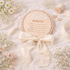 Wooden Baby Name Announcement Plaque | Hello World Sign | Newborn Photoshoot Prop | Wooden Birth Reveal Sign | Baby Keepsake | Ribbon Option