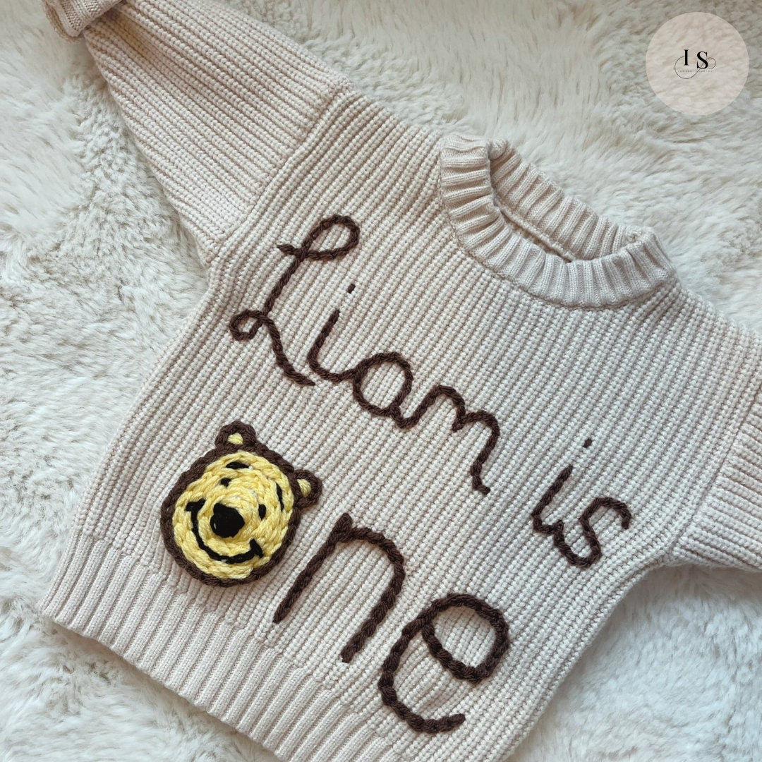 Personalized Winnie the Pooh Sweater | First Birthday Gift | Pooh Bear Jumper | Unisex Newborn Baby Gift | Personalized Girl Boys Birthday