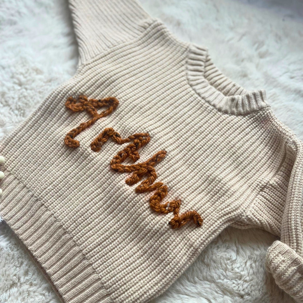 Personalised Baby Name Jumper | Personalised Knit Jumper | Hand Embroidered | Girls Boys Unisex | Newborn Gift | New Baby Gift | Baby Jumper
