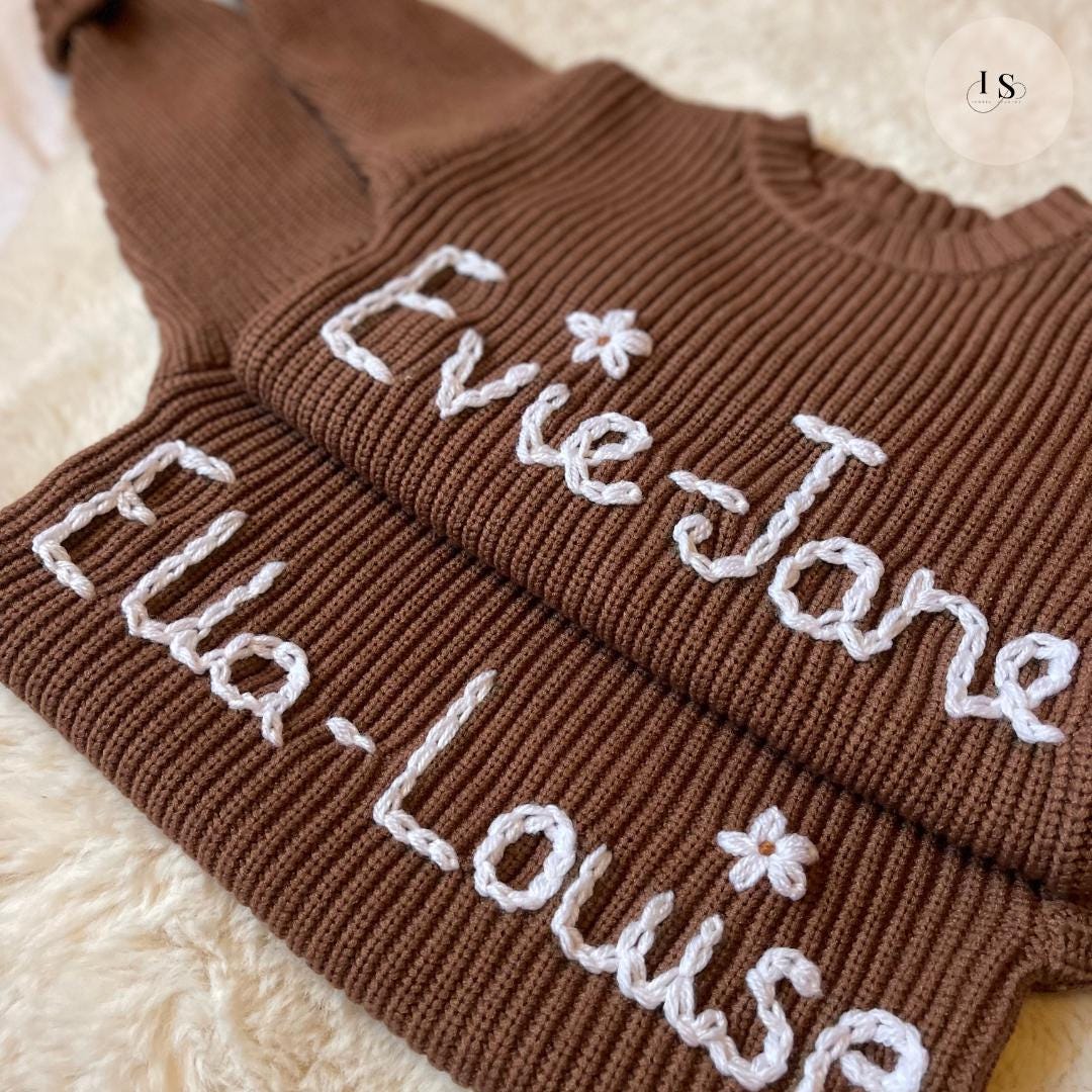 Personalised Baby Name Jumper | Embroidered Knit Sweater | Personalised Baby Gift | Baby Girl Jumper | Baby Boy Jumper | Newborn & Toddler Outfit