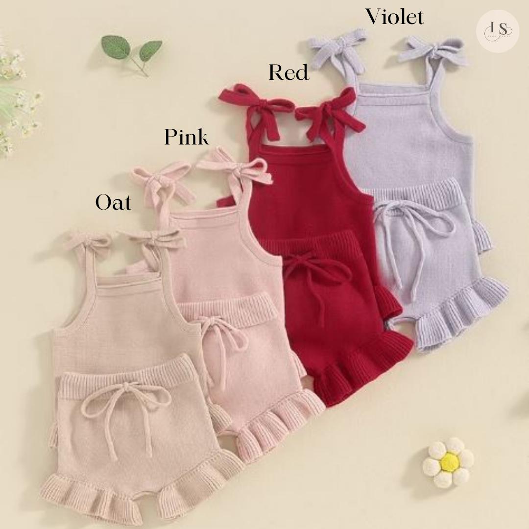 Personalised Embroidered Baby Set | Hand Embroidered Knit Set | Floral Initial Top & Shorts | Two Piece Romper Set Summer Outfit | Toddler