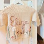 Hand Embroidered Flower Cardigan | Name Cardigan | Child Toddler Baby | Girls Birthday Gift | First Birthday | Custom Cardigan