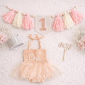 First Birthday Outfit Bundle Girl | ONE Cake Smash Set | Tutu Romper Dress | Tassel Banner, Crown & Cake Topper | 1st Birthday Party Decor