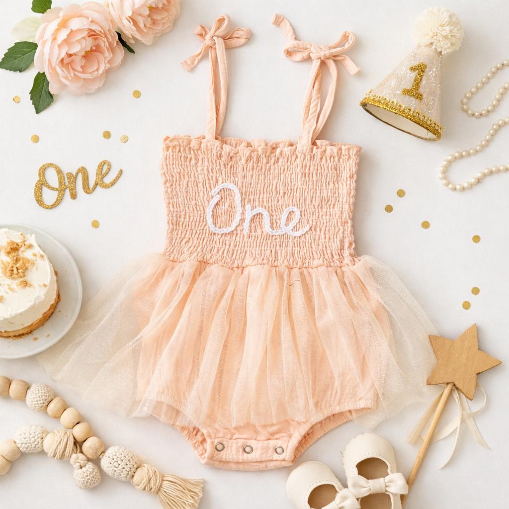 First Birthday Outfit Baby Girl | One Cake Smash Outfit | 1st Birthday Romper Tutu Dress | Baby Girl First Birthday Dress Photoshoot Outfit
