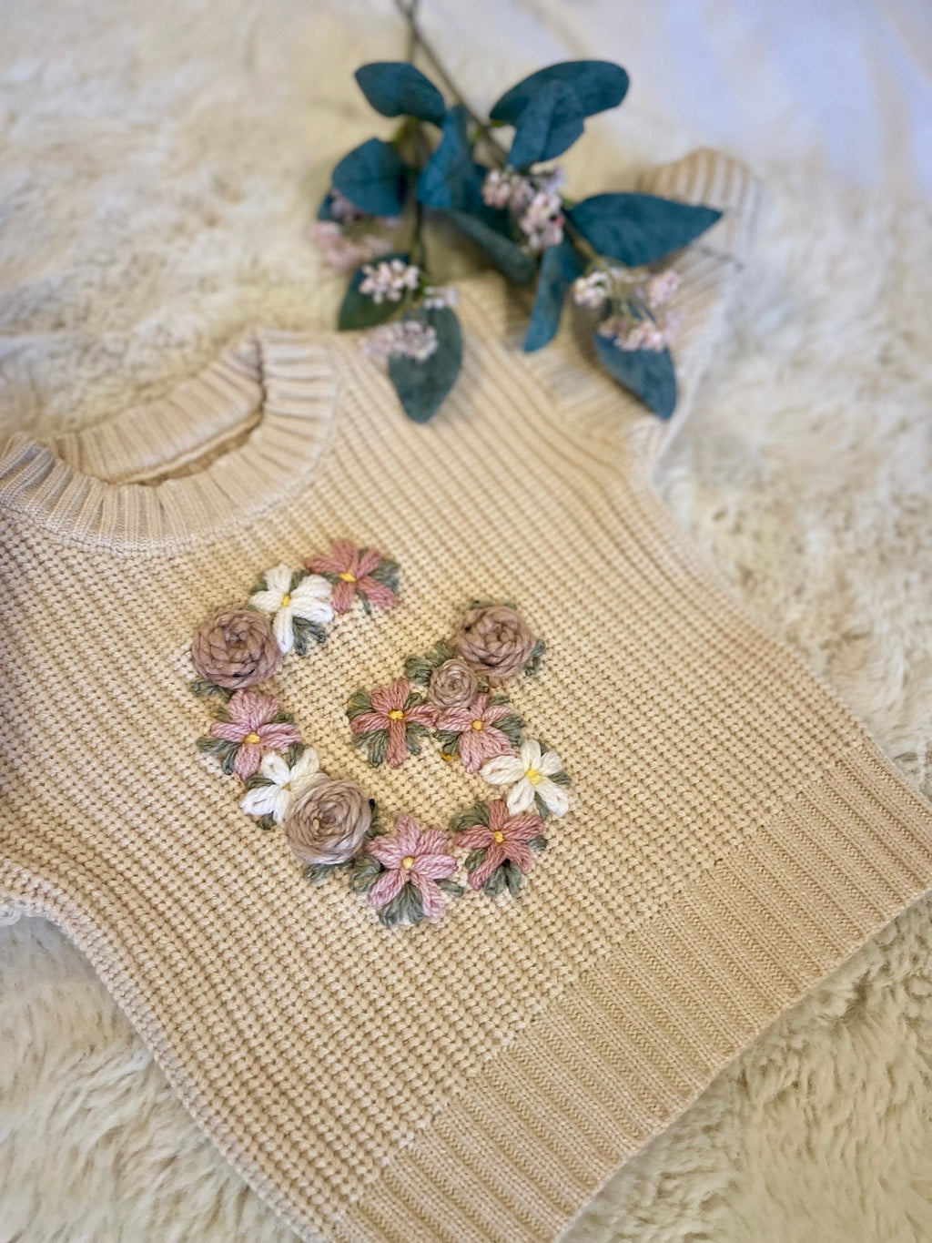 FLORAL LETTER BABY Sweater | Personalised Baby Name/Initial Jumper | Hand Embroidered Knit Jumper | Newborn Toddler Kids Gift| New Baby Gift