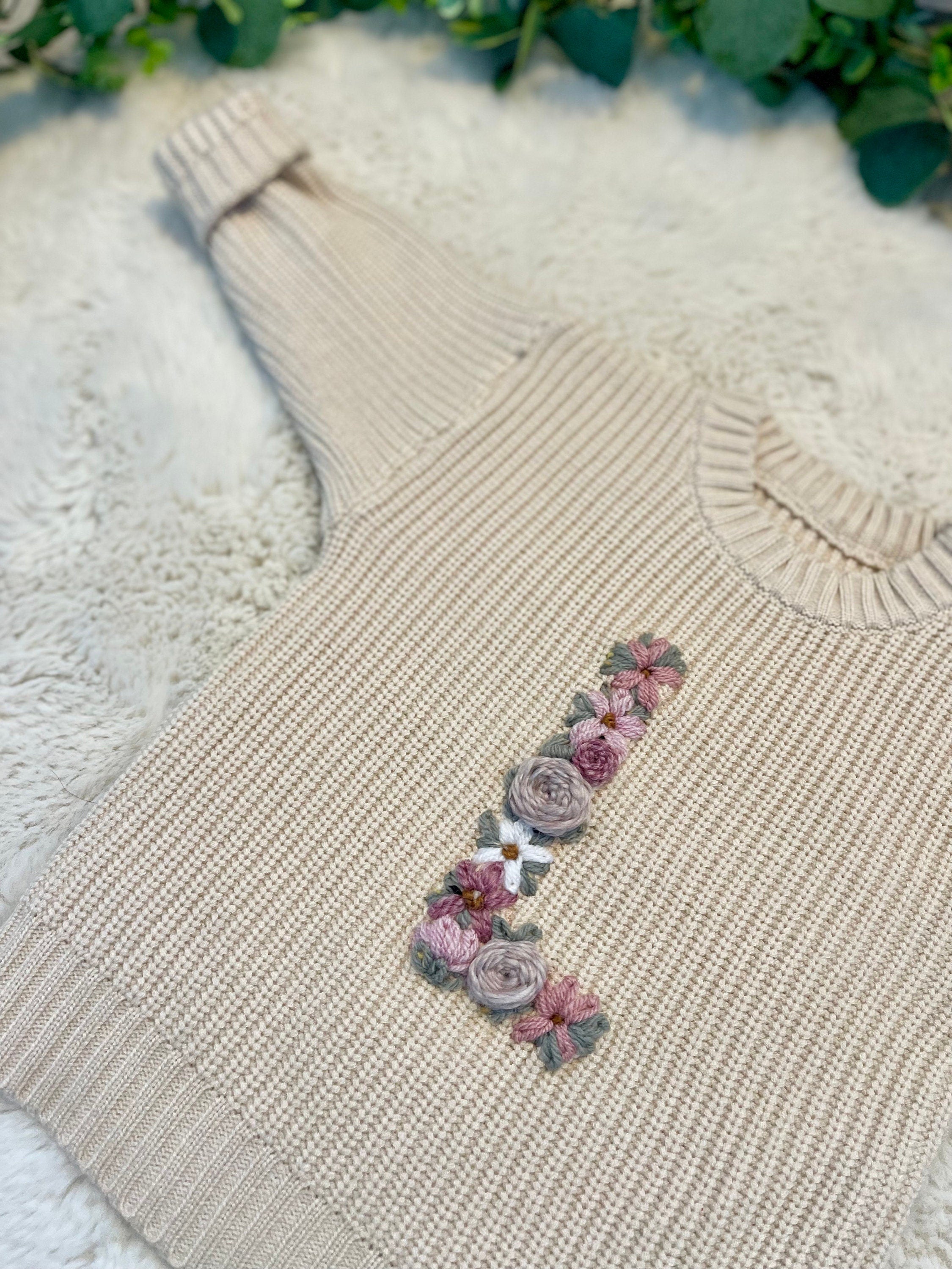 FLORAL LETTER BABY Sweater | Personalised Baby Name/Initial Jumper | Hand Embroidered Knit Jumper | Newborn Toddler Kids Gift| New Baby Gift