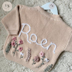 Hand Embroidered Flower Cardigan | Name Cardigan | Child Toddler Baby | Girls Birthday Gift | First Birthday | Custom Cardigan