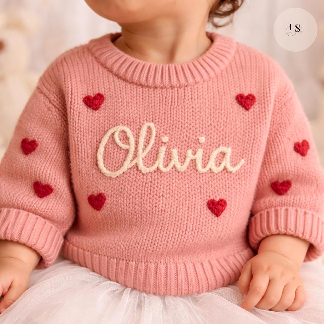 Personalized Valentine's Jumper | Baby & Toddler Heart Embroidered Sweater | Custom Name Knit Jumper | Valentine's Baby Outfit |