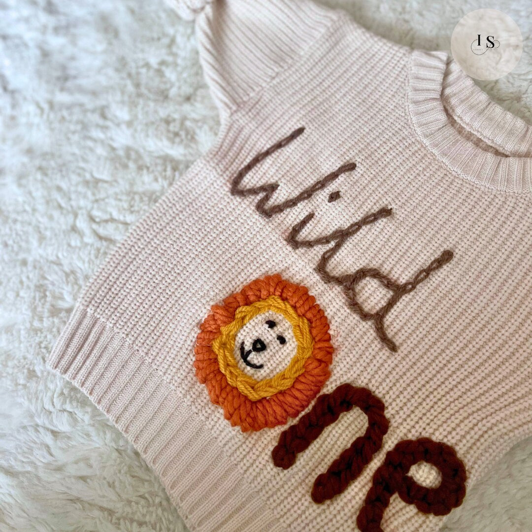 Personalized Baby Jumper | Wild One | Hand Embroidered Knit Jumper | First Birthday Gift | Baby Girl Jumper | Baby Boy Jumper | Bespoke
