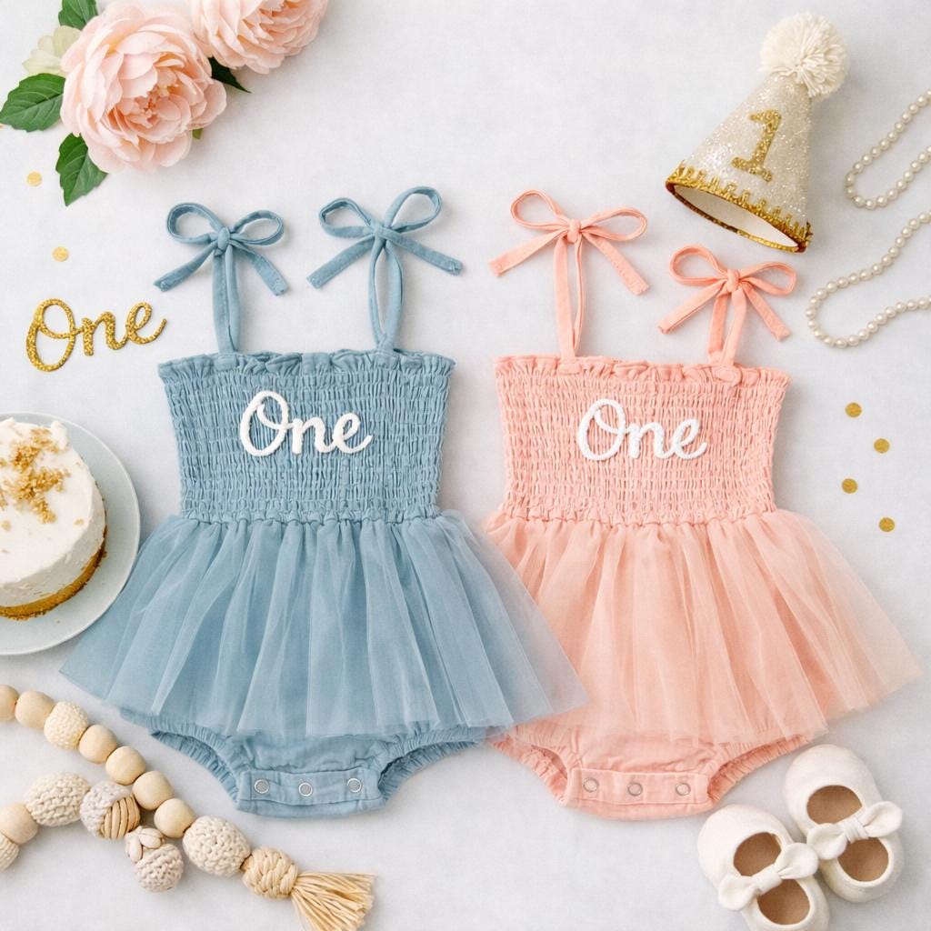 First Birthday Outfit Baby Girl | One Cake Smash Outfit | 1st Birthday Romper Tutu Dress | Baby Girl First Birthday Dress Photoshoot Outfit