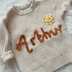 Personalized Baby Name Jumper | Hand Embroidered Knit Jumper | Newborn, Toddler, Child Gift | New Baby Gift | Baby Boy Girl Jumper | Sun
