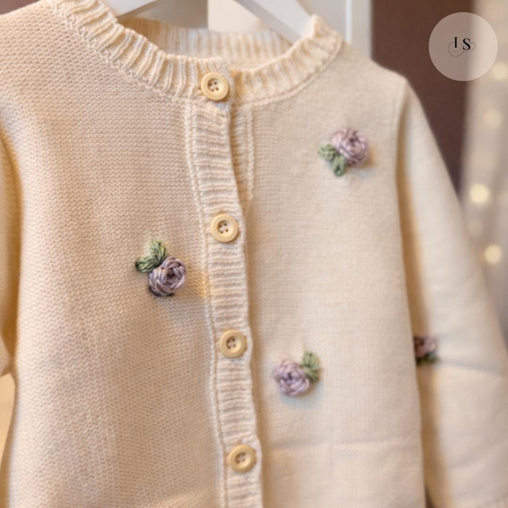 Hand Embroidered Rose Flower Cardigan | Personalised Name Cardigan | Toddler Baby | Girls Birthday Gift | First Birthday | Custom Cardigan