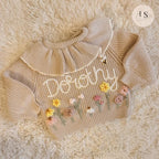 Hand Embroidered Floral Frill Cardigan | Personalised Name Cardigan | Child Toddler Baby | Birthday Gift | First Birthday | Custom Cardigan