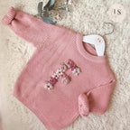 Personalised Baby Knit Jumper with Floral Letter | Embroidered Name Sweater Newborn to 5yrs | Baby Shower Girl Gift | Custom Toddler Outfit