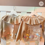 Hand Embroidered Flower Frill Cardigan | Personalised Name Cardigan | Child Toddler Baby | Birthday Gift | First Birthday | Custom Cardigan