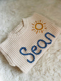 Personalized Baby Name Jumper | Hand Embroidered Knit Jumper | Newborn, Toddler, Child Gift | New Baby Gift | Baby Boy Girl Jumper | Sun