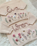 Hand Embroidered Flower Cardigan | Name Cardigan | Child Toddler Baby | Girls Birthday Gift | First Birthday | Custom Cardigan