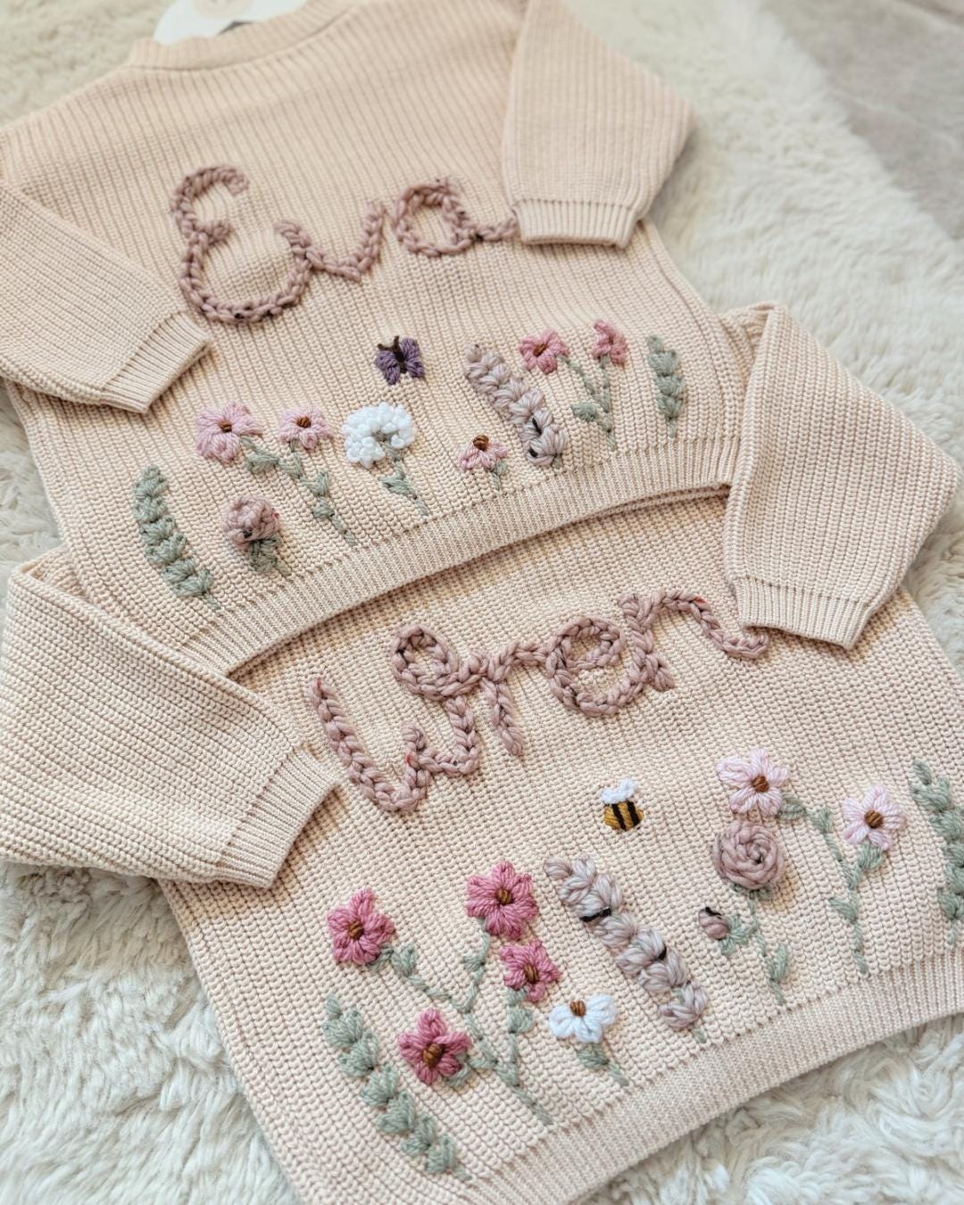 Hand Embroidered Flower Cardigan | Name Cardigan | Child Toddler Baby | Girls Birthday Gift | First Birthday | Custom Cardigan