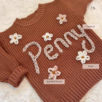 Personalised Baby Name Jumper | Hand Embroidered Knit Jumper | Newborn, Toddler, Child Gift | New Baby Gift | Baby Girl Jumper | flowers