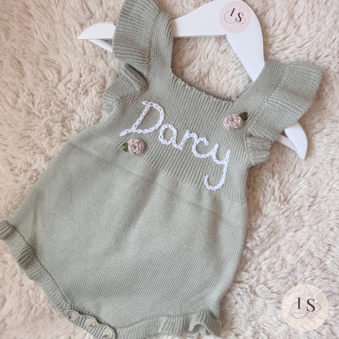 Personalized Embroidered Baby Floral Romper |  Summer Outfit | Newborn Baby Girl Gift | Custom Baby Name Outfit | First Birthday | Roses
