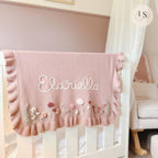 Personalised Hand Embroidered Baby Name Blanket | Baby Girls Gift | Custom Cream White Neutral Blanket | Newborn Baby Gift | Flowers Floral