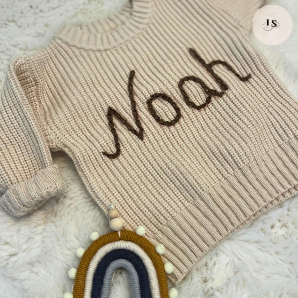 Personalised Baby Name Jumper | Personalised Knit Jumper | Hand Embroidered | Girls Boys Unisex | Newborn Gift | New Baby Gift | Baby Jumper