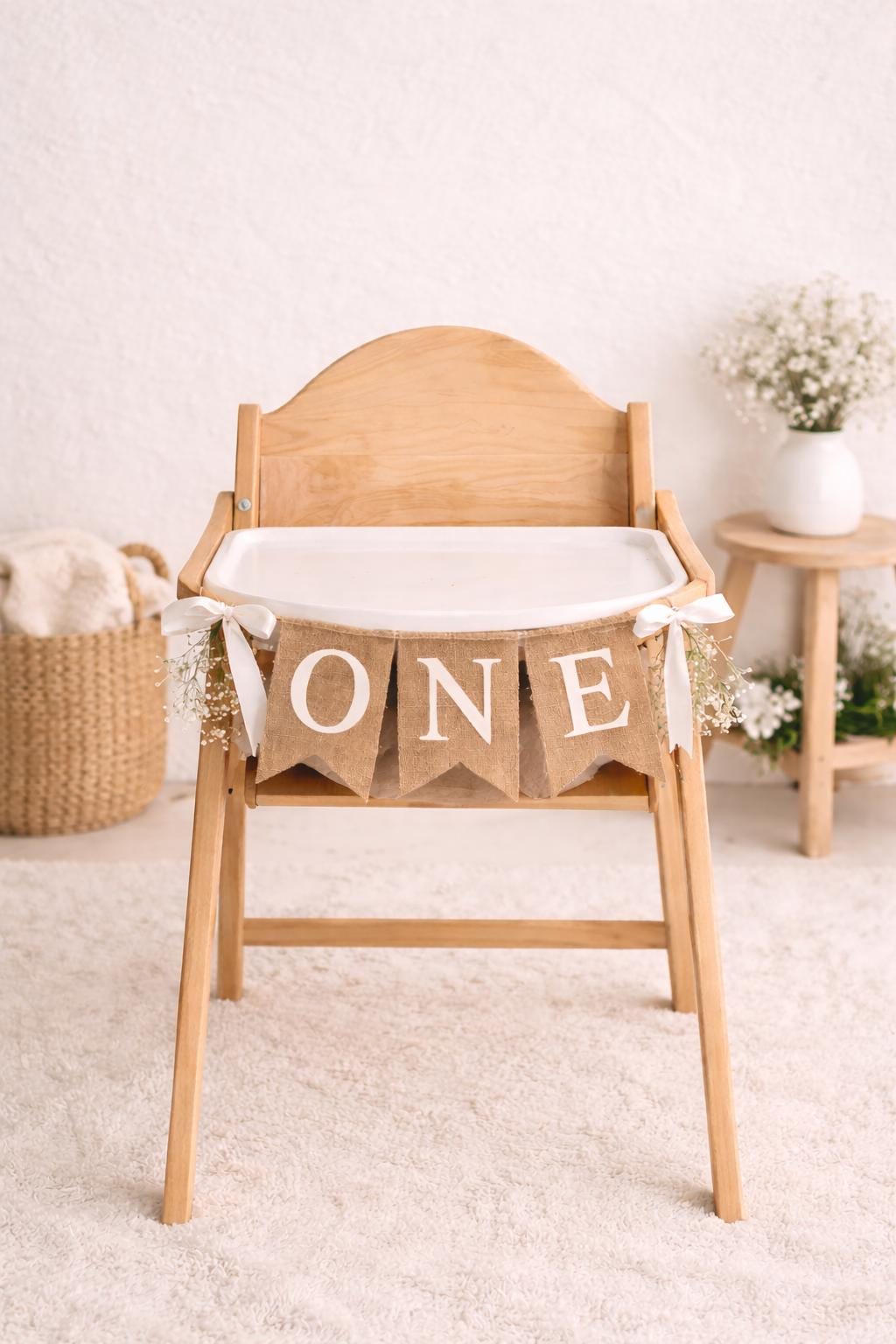 ONE First Birthday Banner Garland | Neutral High Chair Banner, Cake Smash Backdrop, First Birthday Photoshoot Decor | 1st Birthday Party