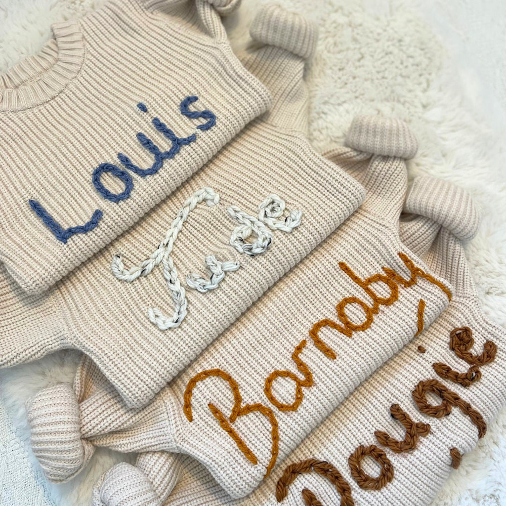 Personalised Baby Name Jumper | Personalised Knit Jumper | Hand Embroidered | Girls Boys Unisex | Newborn Gift | New Baby Gift | Baby Jumper