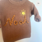 Personalized Baby Name Jumper | Hand Embroidered Knit Jumper | Newborn, Toddler, Child Gift | New Baby Gift | Baby Boy Girl Jumper | Sun