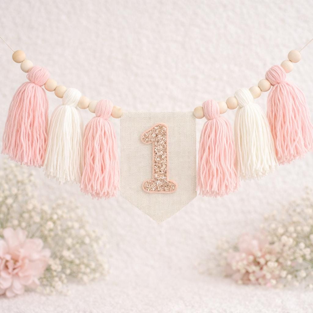 First Birthday Outfit Bundle Girl | ONE Cake Smash Set | Tutu Romper Dress | Tassel Banner, Crown & Cake Topper | 1st Birthday Party Decor