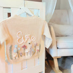 Hand Embroidered Flower Cardigan | Name Cardigan | Child Toddler Baby | Girls Birthday Gift | First Birthday | Custom Cardigan