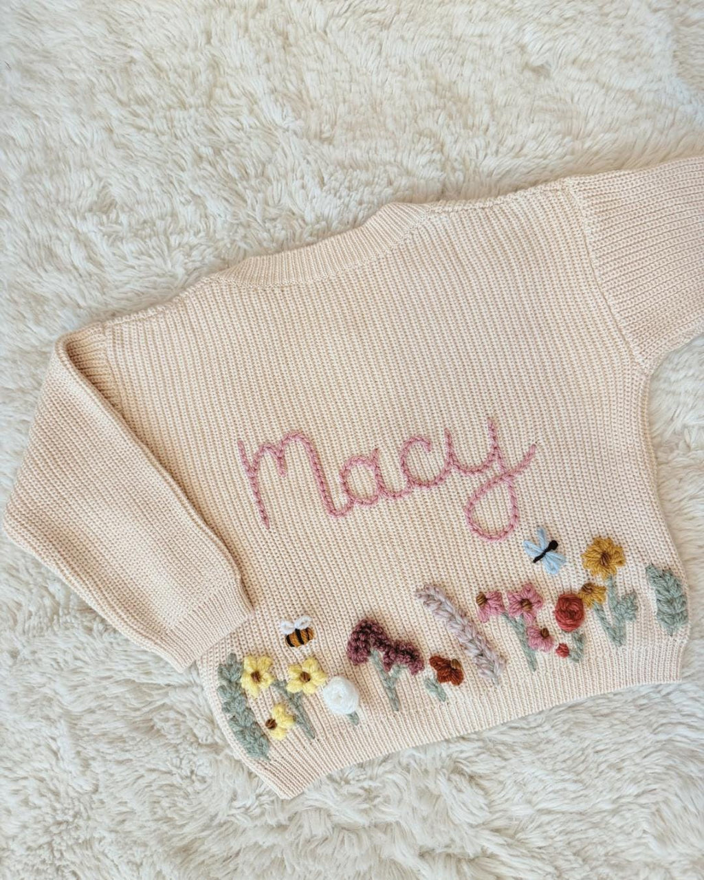 Hand Embroidered Flower Cardigan | Name Cardigan | Child Toddler Baby | Girls Birthday Gift | First Birthday | Custom Cardigan
