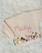 Hand Embroidered Flower Cardigan | Name Cardigan | Child Toddler Baby | Girls Birthday Gift | First Birthday | Custom Cardigan