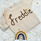 Personalized Baby Name Jumper | Hand Embroidered Knit Jumper | Newborn, Toddler, Child Gift | New Baby Gift | Baby Boy Girl Jumper | Sun
