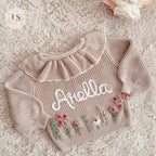 Hand Embroidered Floral Frill Cardigan | Personalised Name Cardigan | Child Toddler Baby | Birthday Gift | First Birthday | Custom Cardigan