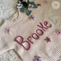 Personalised Baby Name Jumper | Hand Embroidered Knit Jumper | Newborn, Toddler, Child Gift | New Baby Gift | Baby Girl Jumper | flowers