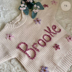 Personalised Baby Name Jumper | Hand Embroidered Knit Jumper | Newborn, Toddler, Child Gift | New Baby Gift | Baby Girl Jumper | flowers