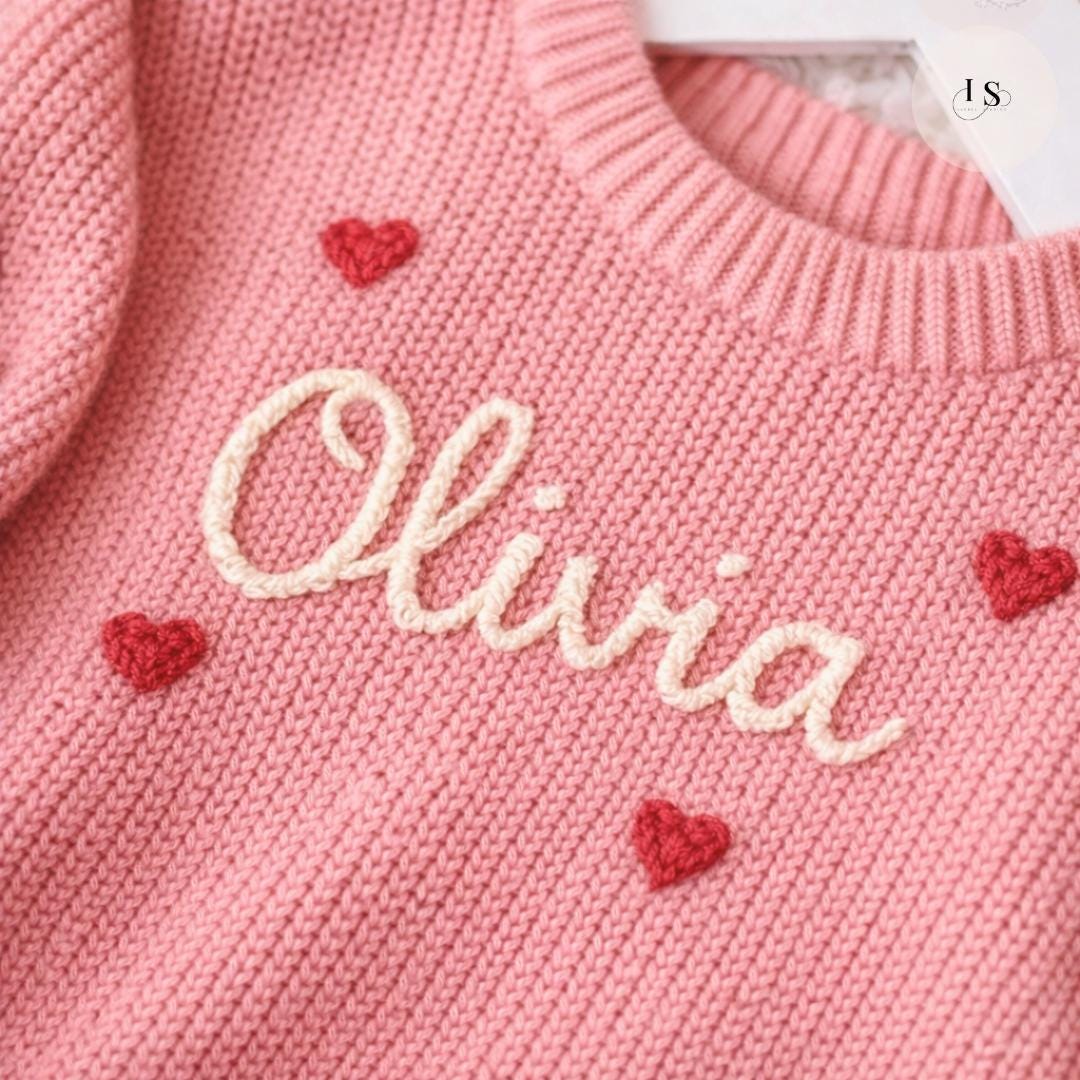 Personalized Valentine's Jumper | Baby & Toddler Heart Embroidered Sweater | Custom Name Knit Jumper | Valentine's Baby Outfit |