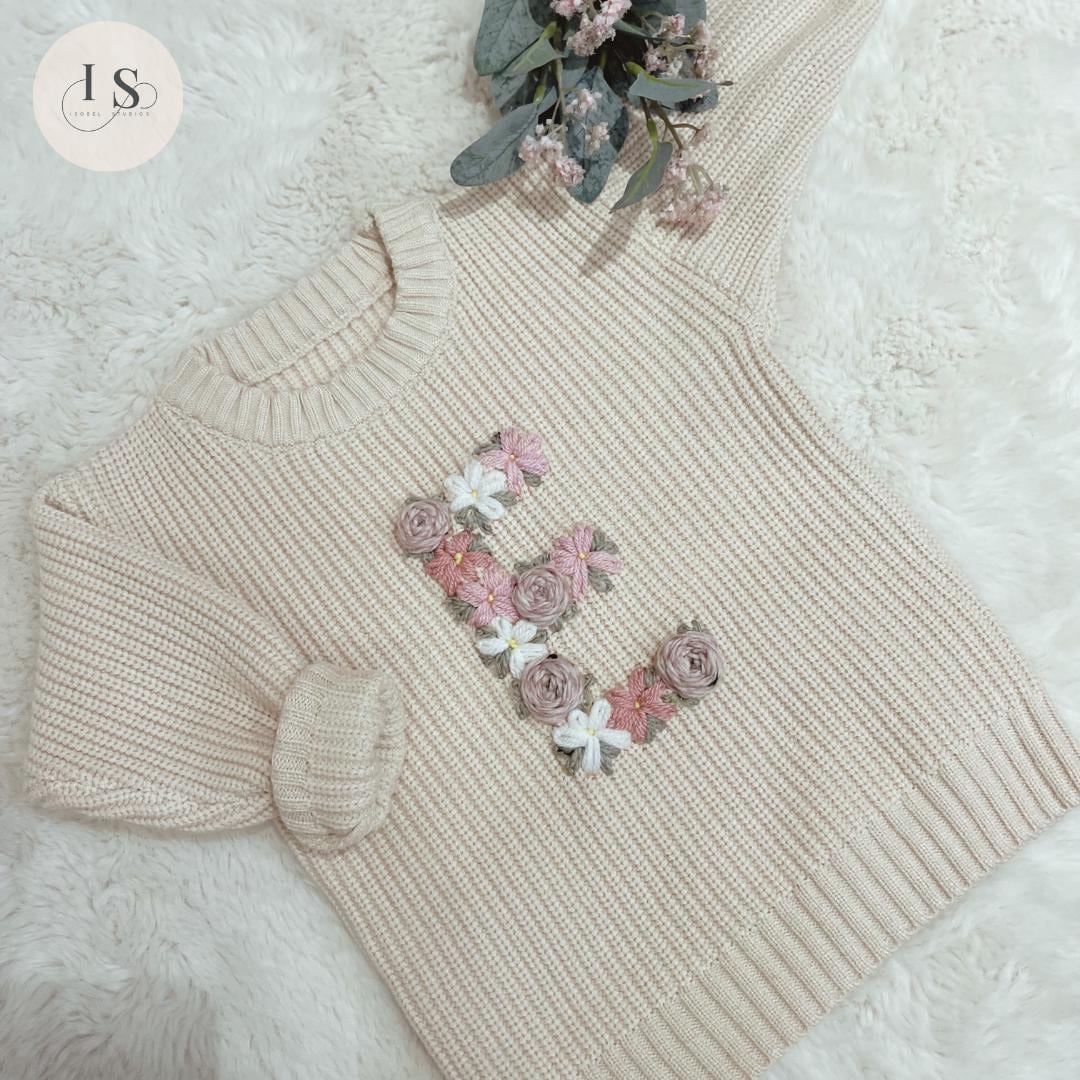 FLORAL LETTER BABY Sweater | Personalised Baby Name/Initial Jumper | Hand Embroidered Knit Jumper | Newborn Toddler Kids Gift| New Baby Gift