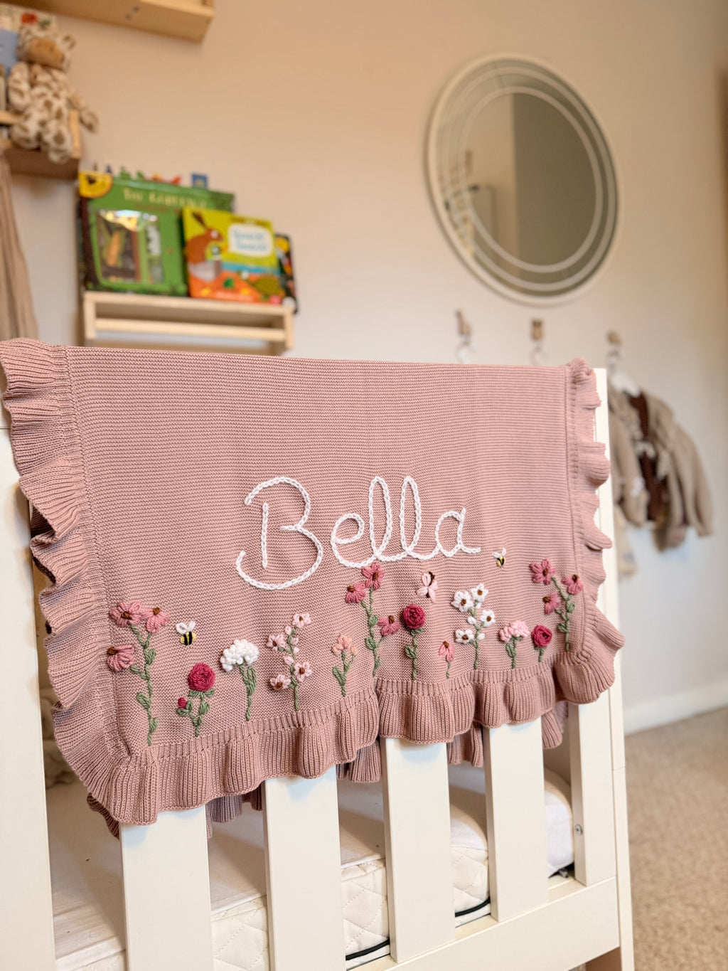 Personalized Hand Embroidered Baby Name Blanket | Baby Girls Gift | First Birthday | Custom Blanket | Newborn Baby Gift | Flowers Floral