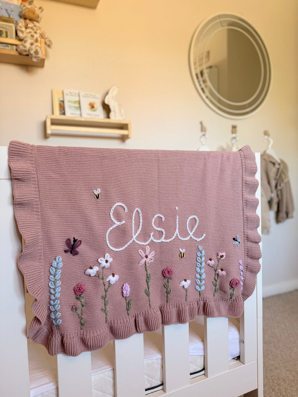 Personalized Hand Embroidered Baby Name Blanket | Baby Girls Gift | First Birthday | Custom Blanket | Newborn Baby Gift | Flowers Floral
