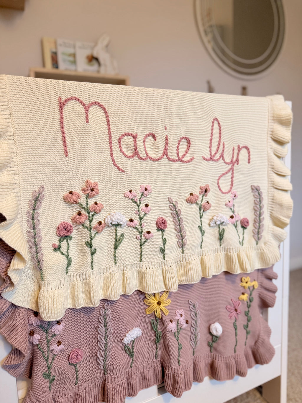 Personalized Hand Embroidered Baby Name Blanket | Baby Girls Gift | First Birthday | Custom Blanket | Newborn Baby Gift | Flowers Floral