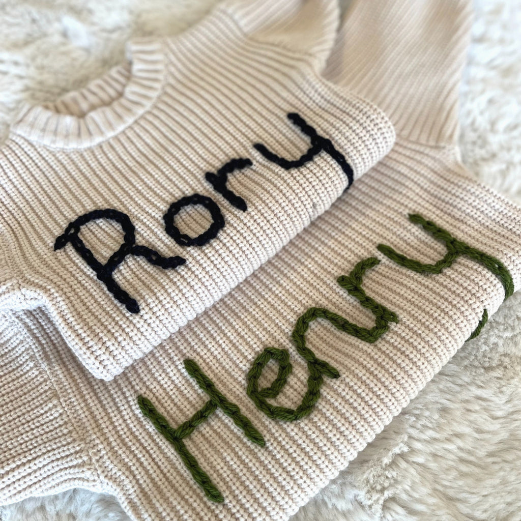 Personalised Baby Name Jumper | Personalised Knit Jumper | Hand Embroidered | Girls Boys Unisex | Newborn Gift | New Baby Gift | Baby Jumper
