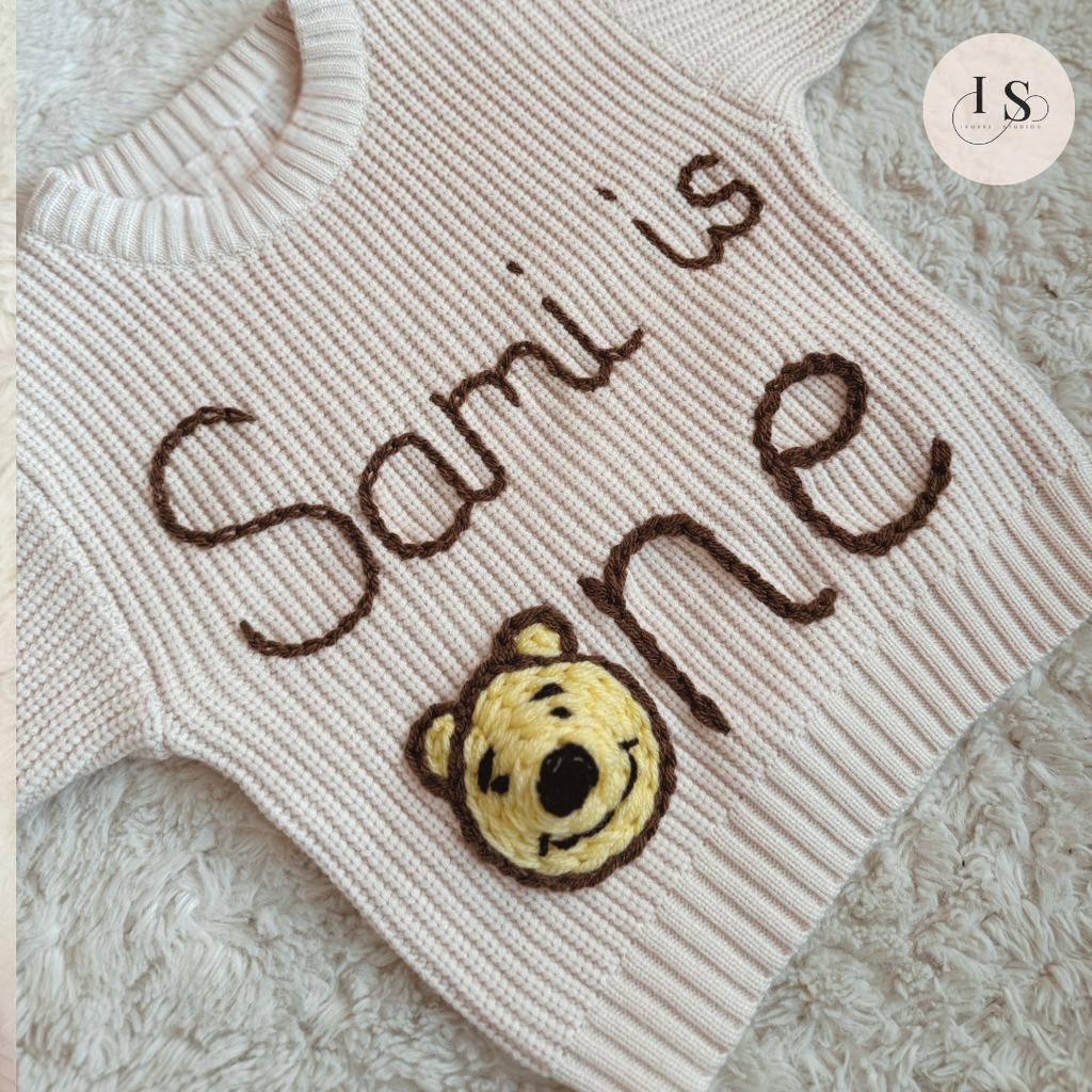 Personalized Winnie the Pooh Sweater | First Birthday Gift | Pooh Bear Jumper | Unisex Newborn Baby Gift | Personalized Girl Boys Birthday