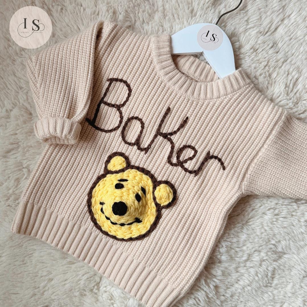 Personalized Winnie the Pooh Sweater | Custom Name Jumper | Pooh Bear Jumper | Unisex Newborn Baby Gift | Personalized Girl Boys Birthday