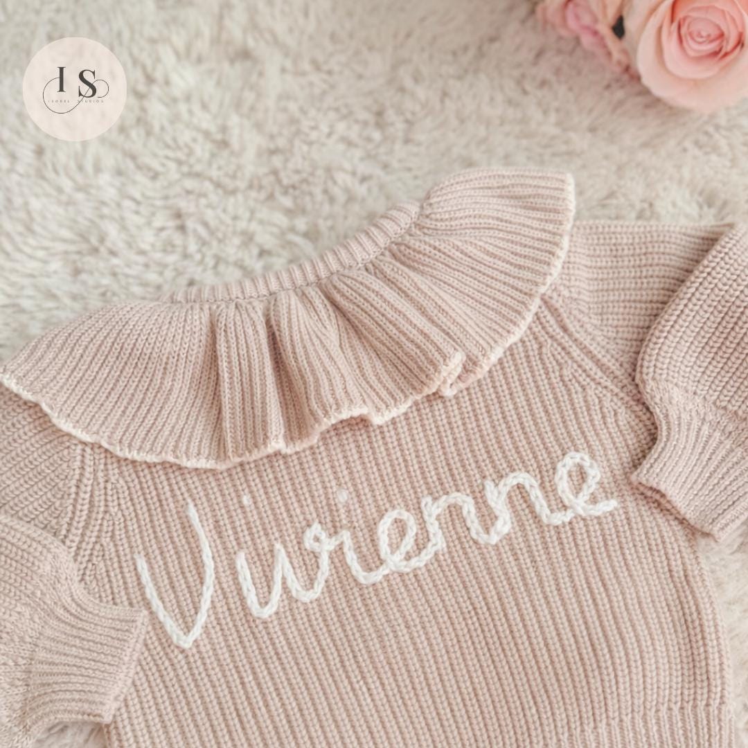 Viral Personalised Frill Cardigan Baby Toddler Child | Custom Name Knit Jumper | Neutral Embroidered Sweater | Trending Baby Gift