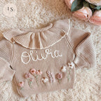 Hand Embroidered Floral Frill Cardigan | Personalised Name Cardigan | Child Toddler Baby | Birthday Gift | First Birthday | Custom Cardigan